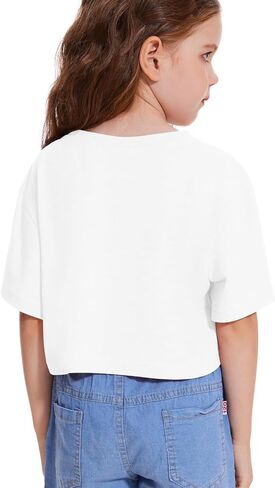Girls Short Sleeve Crop Tops Kids Fashion Oversized Cute Crew Neck Cropped Athletic T Shirts Trendy Boxy Tee in Kuwait