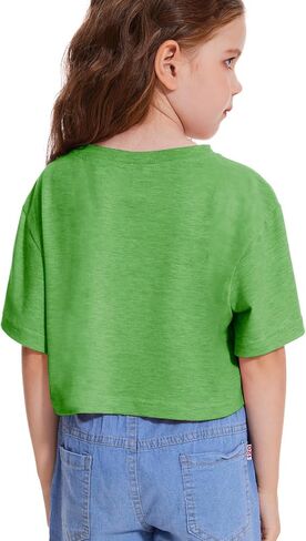 Girls Short Sleeve Crop Tops Kids Fashion Oversized Cute Crew Neck Cropped Athletic T Shirts Trendy Boxy Tee in Kuwait