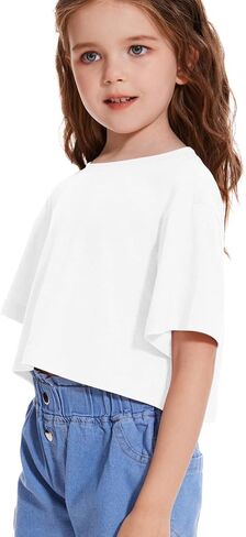 Girls Short Sleeve Crop Tops Kids Fashion Oversized Cute Crew Neck Cropped Athletic T Shirts Trendy Boxy Tee in Kuwait