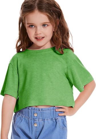 Girls Short Sleeve Crop Tops Kids Fashion Oversized Cute Crew Neck Cropped Athletic T Shirts Trendy Boxy Tee in Kuwait