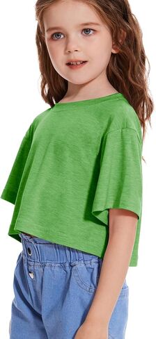 Girls Short Sleeve Crop Tops Kids Fashion Oversized Cute Crew Neck Cropped Athletic T Shirts Trendy Boxy Tee in Kuwait