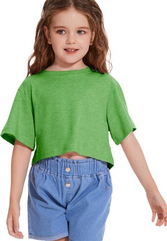 Girls Short Sleeve Crop Tops Kids Fashion Oversized Cute Crew Neck Cropped Athletic T Shirts Trendy Boxy Tee in Kuwait