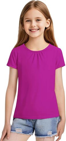 Girls Short Sleeve Shirts Cotton Crew Neck T-Shirt Kids Plain Tees Tops Size 5-12 Years in Kuwait