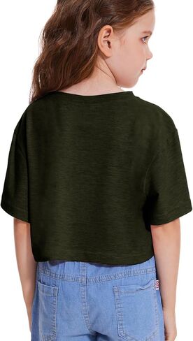Girls Short Sleeve Crop Tops Kids Fashion Oversized Cute Crew Neck Cropped Athletic T Shirts Trendy Boxy Tee in Kuwait