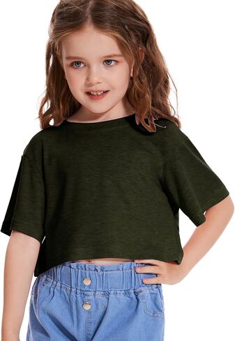 Girls Short Sleeve Crop Tops Kids Fashion Oversized Cute Crew Neck Cropped Athletic T Shirts Trendy Boxy Tee in Kuwait