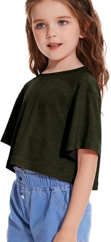 Girls Short Sleeve Crop Tops Kids Fashion Oversized Cute Crew Neck Cropped Athletic T Shirts Trendy Boxy Tee in Kuwait