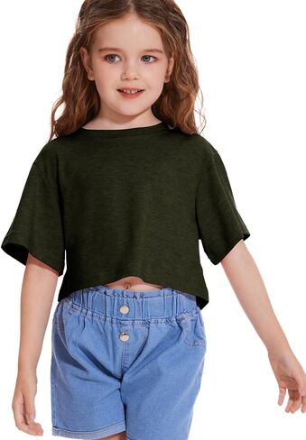 Girls Short Sleeve Crop Tops Kids Fashion Oversized Cute Crew Neck Cropped Athletic T Shirts Trendy Boxy Tee in Kuwait