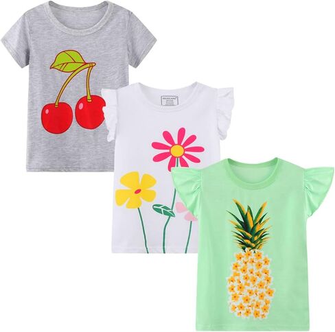 Hileelnag Girls 'Tees Short Sleeve Cotton Disual Dragle Thirts Easter Summer Tops 3Packs in Saudi Arabia