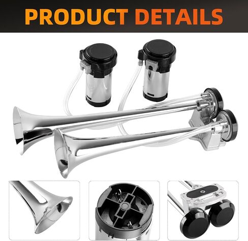 Air Horn for truck horn kit, ultra loud dB. The Air horn with two 120 PSI Air compressor is suitable for pickup/motorhome/SUV/truck/train 12V 150db and other vehicles (silvery with button) in Saudi Arabia