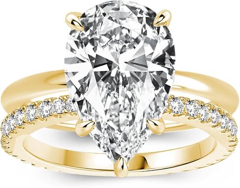 4.0CT Pear Cut Engagement Ring Set for Women,14K Yellow Gold Plated 925 Sterling Silver Simulated Diamond Bridal Wedding Ring Set in Saudi Arabia