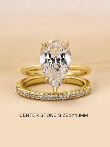 4.0CT Pear Cut Engagement Ring Set for Women,14K Yellow Gold Plated 925 Sterling Silver Simulated Diamond Bridal Wedding Ring Set in Saudi Arabia
