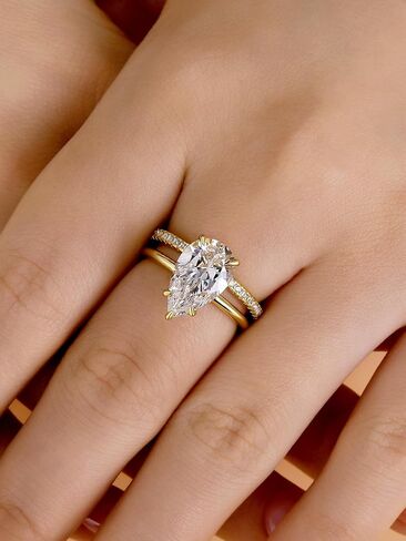 4.0CT Pear Cut Engagement Ring Set for Women,14K Yellow Gold Plated 925 Sterling Silver Simulated Diamond Bridal Wedding Ring Set in Saudi Arabia