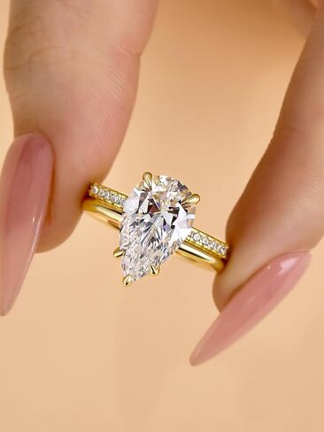 4.0CT Pear Cut Engagement Ring Set for Women,14K Yellow Gold Plated 925 Sterling Silver Simulated Diamond Bridal Wedding Ring Set in Saudi Arabia