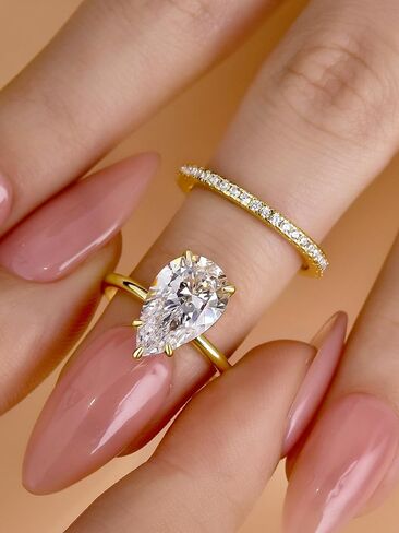 4.0CT Pear Cut Engagement Ring Set for Women,14K Yellow Gold Plated 925 Sterling Silver Simulated Diamond Bridal Wedding Ring Set in Saudi Arabia