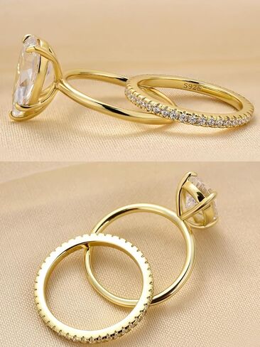 4.0CT Pear Cut Engagement Ring Set for Women,14K Yellow Gold Plated 925 Sterling Silver Simulated Diamond Bridal Wedding Ring Set in Saudi Arabia