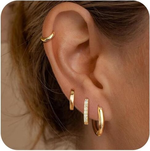 4 Pairs Gold Hoop Earrings for Women Trendy Small 14k Gold Plated Huggie Earring Set,Huggie Earrings Multiple Piercing Hypoallergenic Chunky Open Hoops Cartilage Earrings for Women in Saudi Arabia