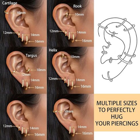 4 Pairs Gold Hoop Earrings for Women Trendy Small 14k Gold Plated Huggie Earring Set,Huggie Earrings Multiple Piercing Hypoallergenic Chunky Open Hoops Cartilage Earrings for Women in Saudi Arabia