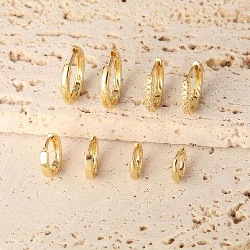 4 Pairs Gold Hoop Earrings for Women Trendy Small 14k Gold Plated Huggie Earring Set,Huggie Earrings Multiple Piercing Hypoallergenic Chunky Open Hoops Cartilage Earrings for Women in Saudi Arabia