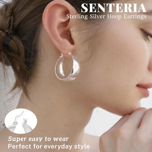 أقراط طوق سميكة بعرض 12 ملم 925 أقراط الفضة الفضية للنساء للنساء hypoallergenic 14k الأطواق ذات الذهب الحقيقي المطلي بالذهن الكبير في القرط الخفيف الوزن البسيط للنساء 25/30/40 ملم in Kuwait