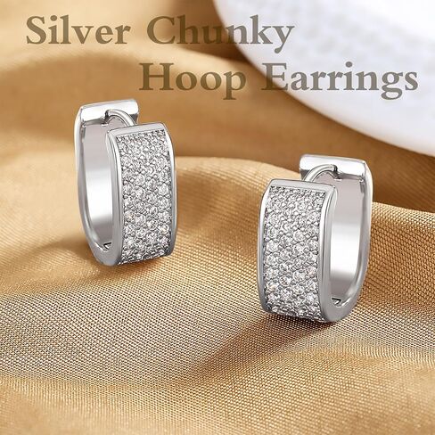 925 Sterling Silver Earrings for Women Small Chunky Silver Earrings Cubic Zirconia Small Hoop Earrings Silver Hypoallergenic Earrings Small Thick Huggie Hoops Earrings for Jewelry Gifts in Saudi Arabia