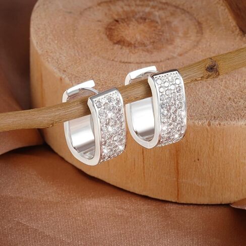 925 Sterling Silver Earrings for Women Small Chunky Silver Earrings Cubic Zirconia Small Hoop Earrings Silver Hypoallergenic Earrings Small Thick Huggie Hoops Earrings for Jewelry Gifts in Saudi Arabia