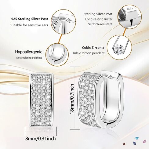 925 Sterling Silver Earrings for Women Small Chunky Silver Earrings Cubic Zirconia Small Hoop Earrings Silver Hypoallergenic Earrings Small Thick Huggie Hoops Earrings for Jewelry Gifts in Saudi Arabia