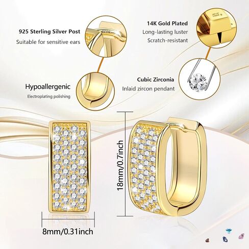 925 Sterling Silver Earrings for Women Small Chunky Silver Earrings Cubic Zirconia Small Hoop Earrings Silver Hypoallergenic Earrings Small Thick Huggie Hoops Earrings for Jewelry Gifts in Kuwait