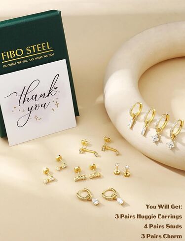 Hypoallergenic 14K Gold Plated Silver Earrings for Women - Surgical Stainless Steel Hoop Cartilage Earrings Set Small Flat Back Stud Stacks with CZ Charm Helix Conch Tragus Piercing Jewelry in Kuwait
