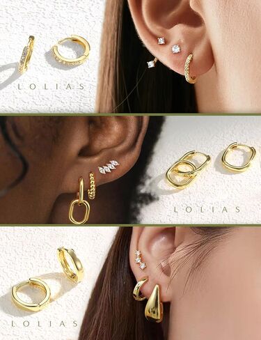 Lolias Small Gold Hoop Congring Congs for Women - 14K Gold Huggie Stud Stud arocrings Hypoallergenic Stains Stains Cratilage ropings for Troucture Lightweight 9pairs in Saudi Arabia
