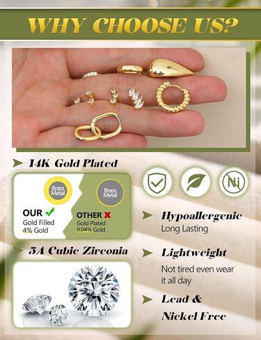 Lolias Small Gold Hoop Congring Congs for Women - 14K Gold Huggie Stud Stud arocrings Hypoallergenic Stains Stains Cratilage ropings for Troucture Lightweight 9pairs in Saudi Arabia