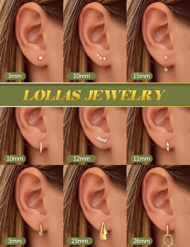 Lolias Small Gold Hoop Congring Congs for Women - 14K Gold Huggie Stud Stud arocrings Hypoallergenic Stains Stains Cratilage ropings for Troucture Lightweight 9pairs in Saudi Arabia