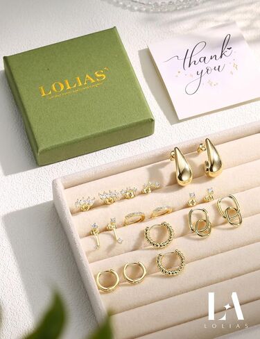 Lolias Small Gold Hoop Congring Congs for Women - 14K Gold Huggie Stud Stud arocrings Hypoallergenic Stains Stains Cratilage ropings for Troucture Lightweight 9pairs in Saudi Arabia