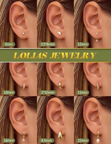 LOLIAS Small Gold Hoop Earring Stacks for Women - 14K Gold Plated Huggie Stud Hoop Earrings Hypoallergenic Stainless Steel Cartilage Earring Sets for Multiple Piercing Lightweight 9Pairs in Saudi Arabia