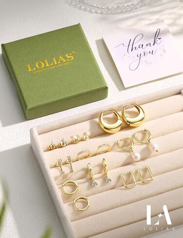 LOLIAS Small Gold Hoop Earring Stacks for Women - 14K Gold Plated Huggie Stud Hoop Earrings Hypoallergenic Stainless Steel Cartilage Earring Sets for Multiple Piercing Lightweight 9Pairs in Saudi Arabia