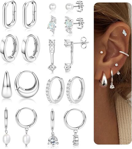 LOLIAS Small Gold Hoop Earring Stacks for Women - 14K Gold Plated Huggie Stud Hoop Earrings Hypoallergenic Stainless Steel Cartilage Earring Sets for Multiple Piercing Lightweight 9Pairs in Saudi Arabia