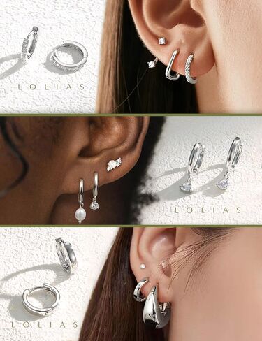 LOLIAS Small Gold Hoop Earring Stacks for Women - 14K Gold Plated Huggie Stud Hoop Earrings Hypoallergenic Stainless Steel Cartilage Earring Sets for Multiple Piercing Lightweight 9Pairs in Saudi Arabia