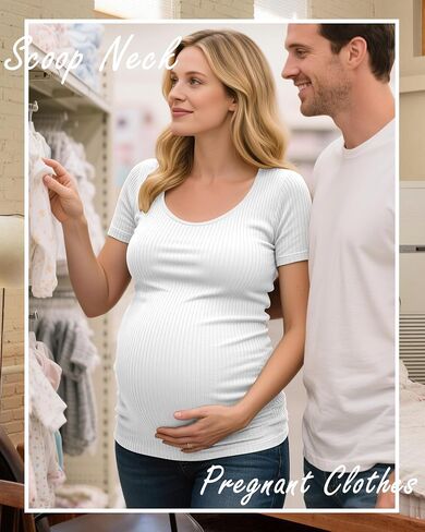 Riyiper 4 Pack Women's Maternity T-Shirts, Cotton Side Ruched Ribbed Maternity Top Scoop Neck Short Sleeve Pregnant Clothes in Saudi Arabia