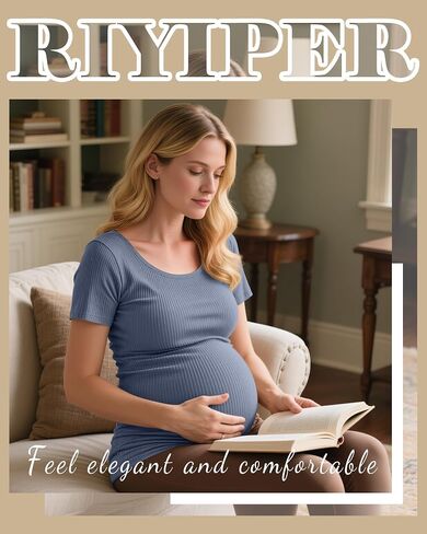 Riyiper 4 Pack Women's Ribbed Maternity T Shirts | 92% Cotton, Short Sleeve, Pregnant Tops, Crew Neck, Side Ruched, Maternity Clothes in Kuwait