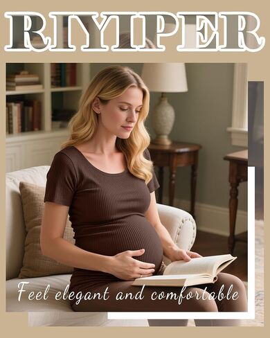 Riyiper 4 Pack Women's Maternity T-Shirts, Cotton Side Ruched Ribbed Maternity Top Scoop Neck Short Sleeve Pregnant Clothes in Saudi Arabia