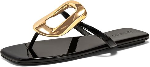 صناديق Coutgo Womens مسطحة مريحة Flip Flops Slide Sandals Summer Beach Shoes مع زخرفة معدنية in Kuwait