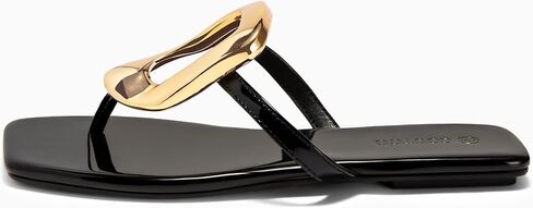 صناديق Coutgo Womens مسطحة مريحة Flip Flops Slide Sandals Summer Beach Shoes مع زخرفة معدنية in Kuwait