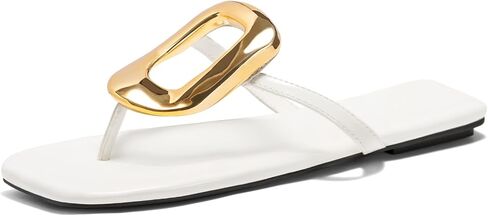 صناديق Coutgo Womens مسطحة مريحة Flip Flops Slide Sandals Summer Beach Shoes مع زخرفة معدنية in Kuwait