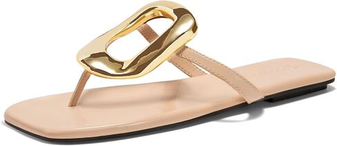 صناديق Coutgo Womens مسطحة مريحة Flip Flops Slide Sandals Summer Beach Shoes مع زخرفة معدنية in Kuwait