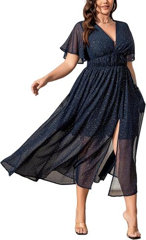 Summer Dresses for Women 2025 Elegant Classy Cocktail Wedding Guest Dress Short Sleeve Slit Maxi with Pockets in Kuwait