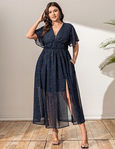 Summer Dresses for Women 2025 Elegant Classy Cocktail Wedding Guest Dress Short Sleeve Slit Maxi with Pockets in Kuwait