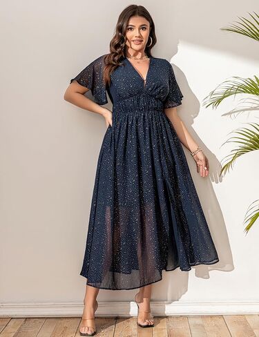 Summer Dresses for Women 2025 Elegant Classy Cocktail Wedding Guest Dress Short Sleeve Slit Maxi with Pockets in Kuwait