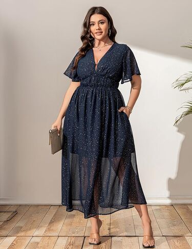 Summer Dresses for Women 2025 Elegant Classy Cocktail Wedding Guest Dress Short Sleeve Slit Maxi with Pockets in Kuwait