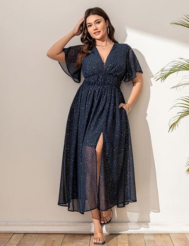 Summer Dresses for Women 2025 Elegant Classy Cocktail Wedding Guest Dress Short Sleeve Slit Maxi with Pockets in Kuwait