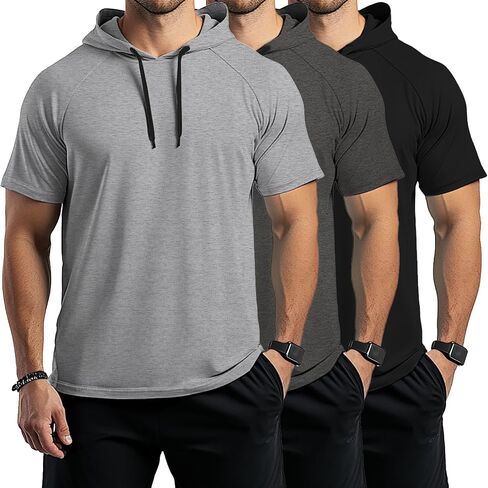 Ficerd 3 Pack Big and Tall Men's Hoodie Short Sleeve Workout T Shirts Casual Running Athletic Pullover Sweatshirt in Saudi Arabia
