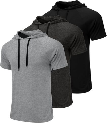 Ficerd 3 Pack Big and Tall Men's Hoodie Short Sleeve Workout T Shirts Casual Running Athletic Pullover Sweatshirt in Saudi Arabia